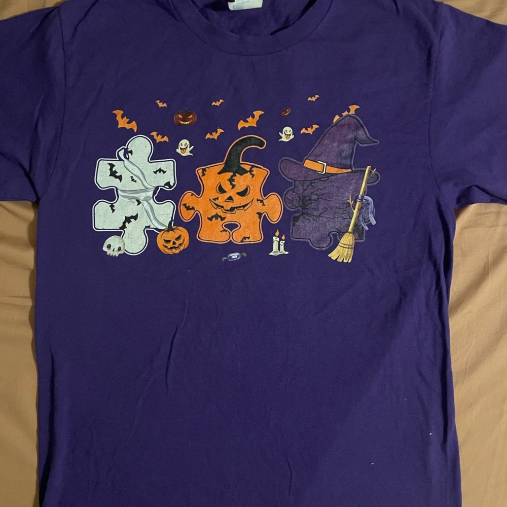 Purple Halloween Puzzle Graphic T-Shirt